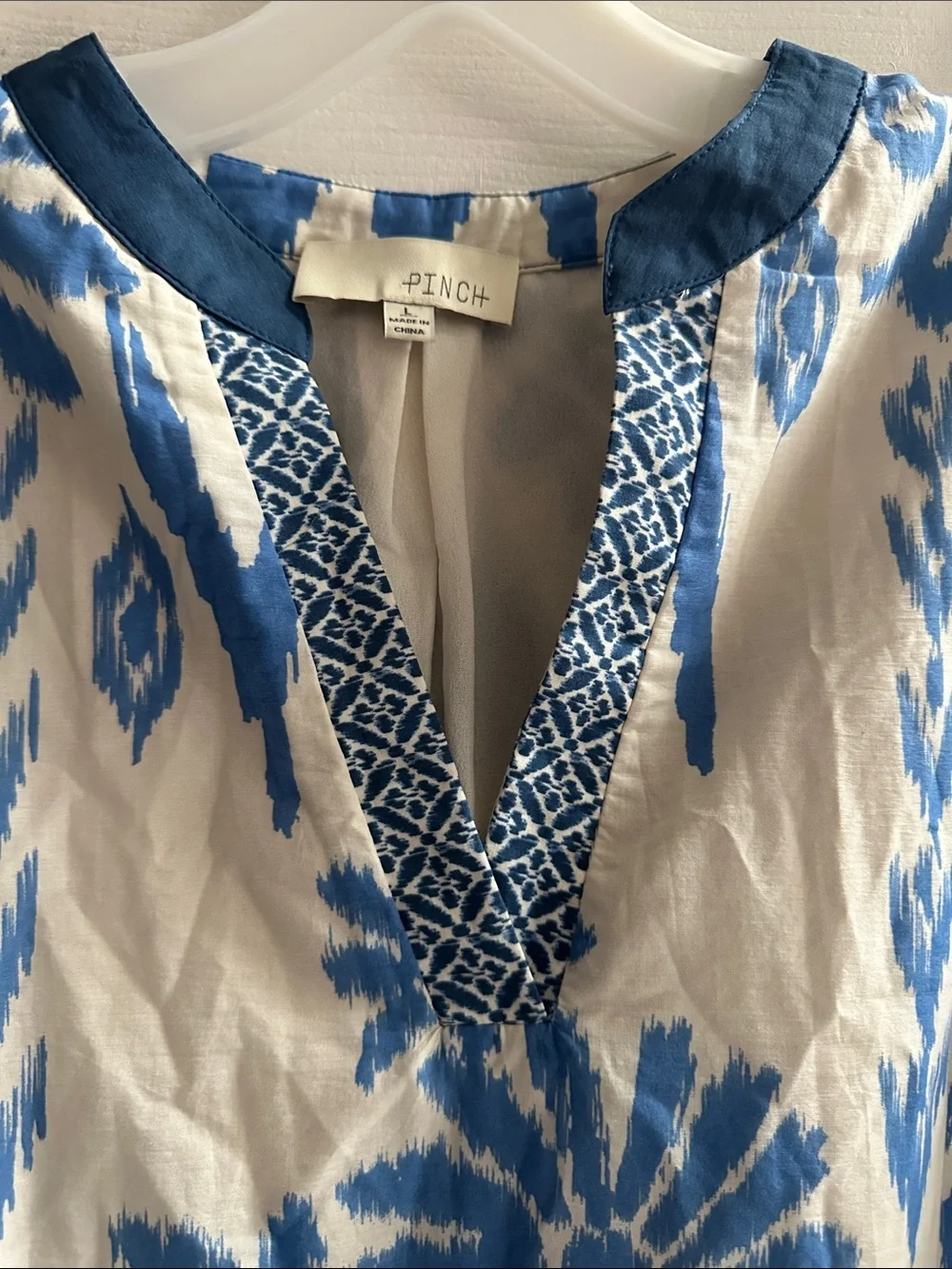 Pinch Blue White Floral Print Midi Dress Cotton Women’s L Resortwear Tropical